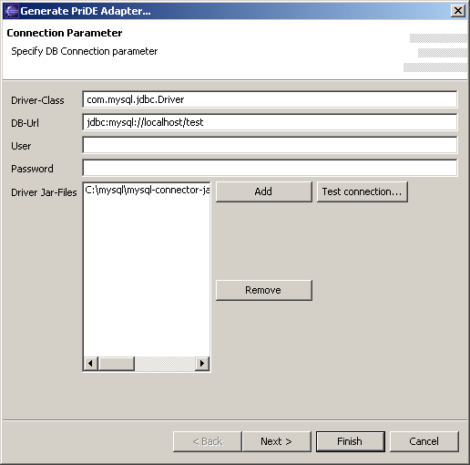 PriDE Plugin JDBC connection